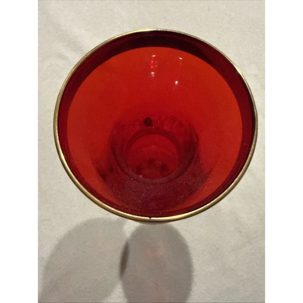 Vintage Ruby Red Bohemian Glass Footed Bud Vase With Beads